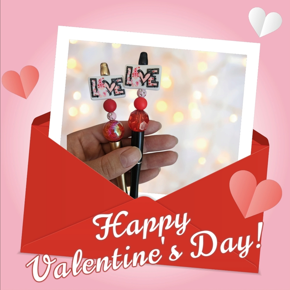 Valentines Day Love Beaded Pens Set of 2